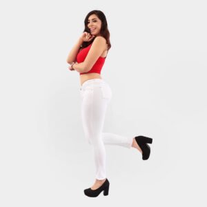 Jeans para mujer básico color blanco vista de perfil